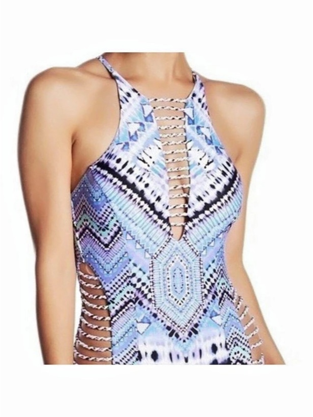 Red Carter Geometric One-Piece Swimsuit in Blue & Purple